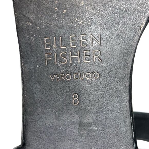 Eileen Fisher - Block Heeled Sandals, Strappy, Pebbled Leather - Size 8, Black - Picture 14 of 14